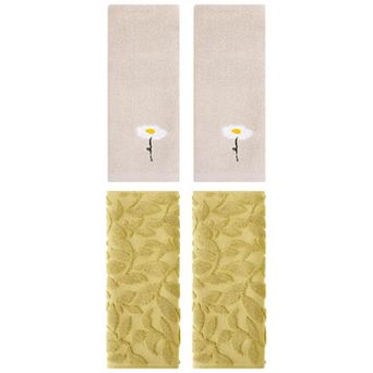 4 pc Floral Pattern Cotton Hand Towels, Soft Absorbent Towel Set for Bathroom 13"x30"&14"x30"