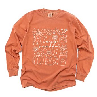 Cozy Season Coquette Icons - Womens Garment Dyed Long Sleeve