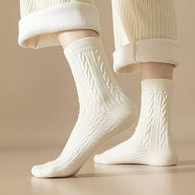 Women's Classic Crew Socks Cable-Knit Cotton for Casual Stability and Comfort 2 Pairs