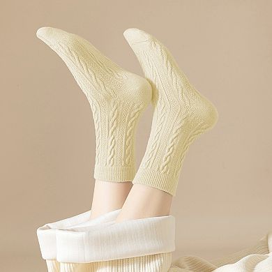 Women's Classic Crew Socks Cable-Knit Cotton for Casual Stability and Comfort 2 Pairs