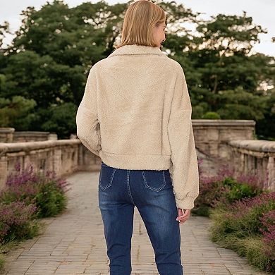 Women's High Pile Fleece Pullover with Half Zip Front and Long Sleeves