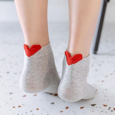 Women's Ankle Socks with Ribbed Heart-Shaped Heel Detail Soft Stretch Knit Comfort 3-Pack