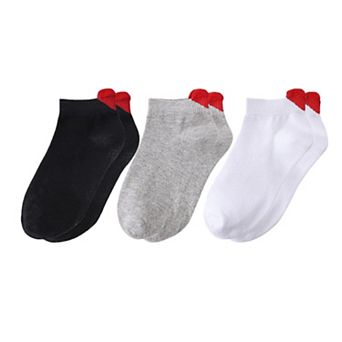 Women's Ankle Socks with Ribbed Heart-Shaped Heel Detail Soft Stretch Knit Comfort 3-Pack