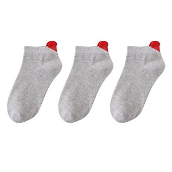 Women's Ankle Socks with Ribbed Heart-Shaped Heel Detail Soft Stretch Knit Comfort 3-Pack