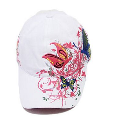 Women's Embroidered Butterfly Baseball Cap with Floral Sequin Accents and Curved Brim