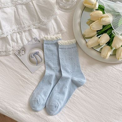 Women's Bow-Patterned Ruffle-Cuff Ankle Socks 6pk