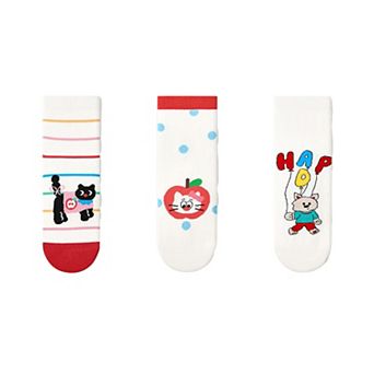 Renaissance Women Ankle Socks Set Featuring Colorblock, Cartoon Characters and Butterfly Prints
