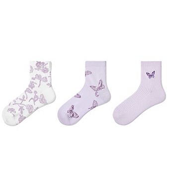 Renaissance Women Ankle Socks Set Featuring Colorblock, Cartoon Characters and Butterfly Prints