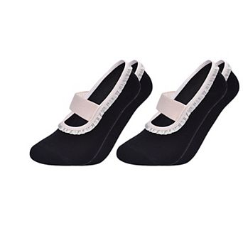 Women's Ballet Style Grip Socks with Ruffle Trim and Cross Strap Anti-Slip Sole Yoga and Pilates