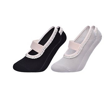 Women's Ballet Style Grip Socks with Ruffle Trim and Cross Strap Anti-Slip Sole Yoga and Pilates