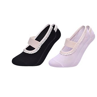 Women's Ballet Style Grip Socks with Ruffle Trim and Cross Strap Anti-Slip Sole Yoga and Pilates