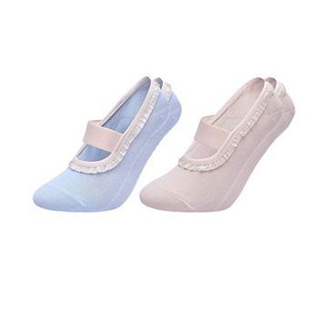 Women's Ballet Style Grip Socks with Ruffle Trim and Cross Strap Anti-Slip Sole Yoga and Pilates