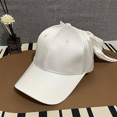 Women's Satin Baseball Cap with Back Bow Accent Adjustable Fit and Curved Brim for Chic Casual Style