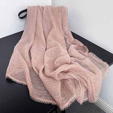 Women's Lightweight Crinkled Wrap Scarf with Delicate Lace Trim Edges