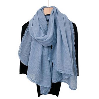 Women's Lightweight Crinkled Wrap Scarf with Delicate Lace Trim Edges