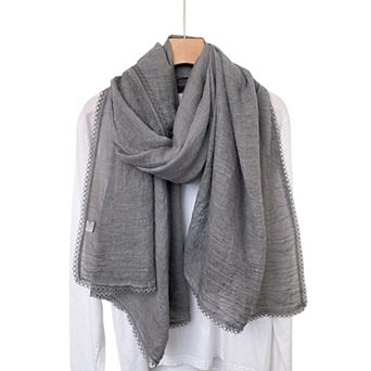 Women's Lightweight Crinkled Wrap Scarf with Delicate Lace Trim Edges