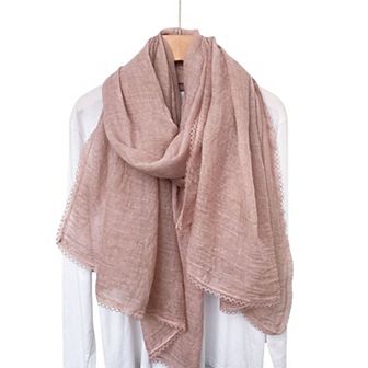 Women's Lightweight Crinkled Wrap Scarf with Delicate Lace Trim Edges