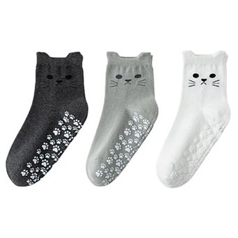 Women's Cat Face Grip Socks with Paw Print Anti-Slip Sole Soft Knit Ankle Socks for Home or Yoga