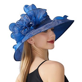 Women's Wide Brim Organza Dress Hat with Sheer Ribbon Floral Design for Sun Protection