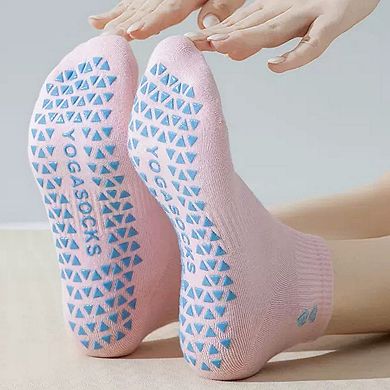 Women's Grip Ankle Socks 3-Pack with Heart Embroidery and Anti-Slip Soles for Yoga and Indoor Use