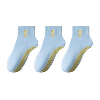 Women's Grip Ankle Socks 3-Pack with Heart Embroidery and Anti-Slip Soles for Yoga and Indoor Use