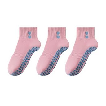 Women's Grip Ankle Socks 3-Pack with Heart Embroidery and Anti-Slip Soles for Yoga and Indoor Use
