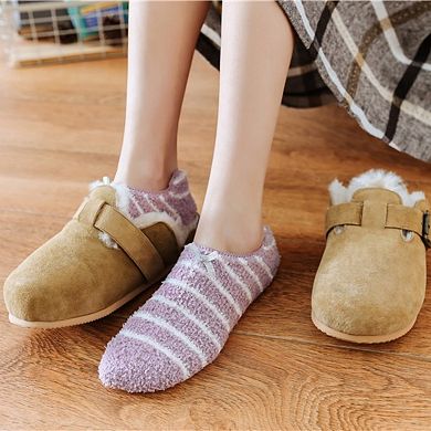 Women's 3-Pack Non-Slip Plush Fuzzy Slipper Socks with Fabric Bow and Grip Bottoms