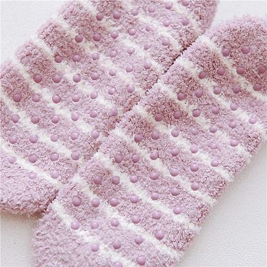 Women's 3-Pack Non-Slip Plush Fuzzy Slipper Socks with Fabric Bow and Grip Bottoms