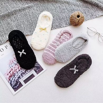 Women's 3-Pack Non-Slip Plush Fuzzy Slipper Socks with Fabric Bow and Grip Bottoms