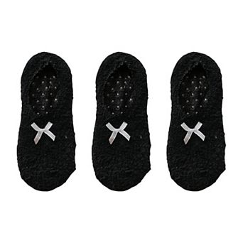 Women's 3-Pack Non-Slip Plush Fuzzy Slipper Socks with Fabric Bow and Grip Bottoms