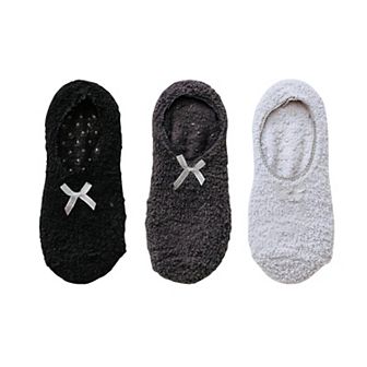 Women's 3-Pack Non-Slip Plush Fuzzy Slipper Socks with Fabric Bow and Grip Bottoms