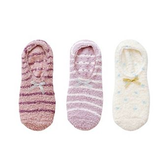 Women's 3-Pack Non-Slip Plush Fuzzy Slipper Socks with Fabric Bow and Grip Bottoms