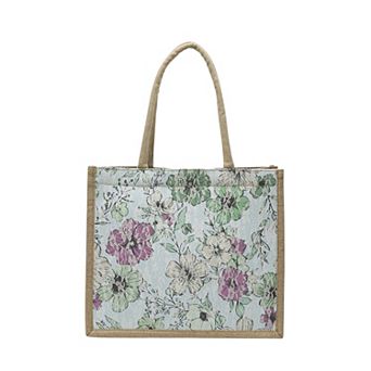 Women's Floral Linen-Polyester Tote Bag-Lightweight Floral Print Shopping Bag