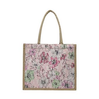 Women's Floral Linen-Polyester Tote Bag-Lightweight Floral Print Shopping Bag