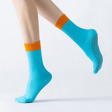 Women's Crew Grip Socks 2-Pack with Contrast Cuffs and Raised Textured Soles for Indoor Comfort
