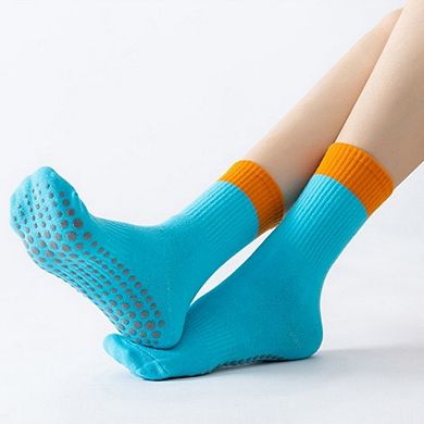 Women's Crew Grip Socks 2-Pack with Contrast Cuffs and Raised Textured Soles for Indoor Comfort