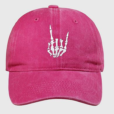 Women's Vintage Washed Skull Hand Embroidered Baseball Cap