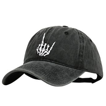 Women's Vintage Washed Skull Hand Embroidered Baseball Cap