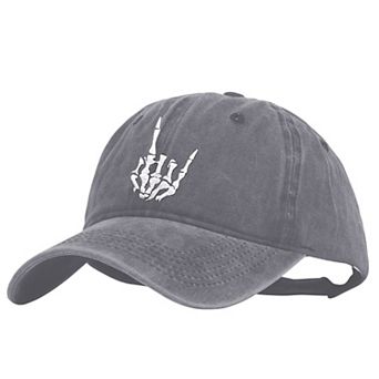 Women's Vintage Washed Skull Hand Embroidered Baseball Cap