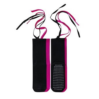 Women's 2-Pack Over-the-Calf Grip Socks with Ribbon Tie and Non-Slip Sole for Barre Pilates Yoga