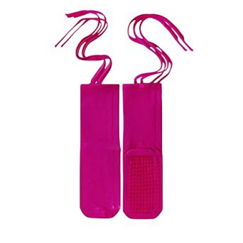 Women's 2-Pack Over-the-Calf Grip Socks with Ribbon Tie and Non-Slip Sole for Barre Pilates Yoga