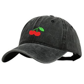 Women's Vintage Washed Denim Baseball Cap with Cherry Embroidery