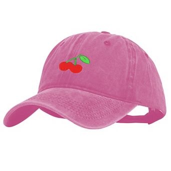 Women's Vintage Washed Denim Baseball Cap with Cherry Embroidery