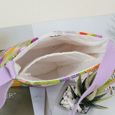 Women's Floral Canvas Crossbody Bag-Colorful Artistic Shoulder Purse