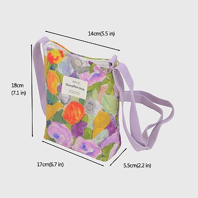 Women's Floral Canvas Crossbody Bag-Colorful Artistic Shoulder Purse