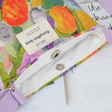 Women's Floral Canvas Crossbody Bag-Colorful Artistic Shoulder Purse