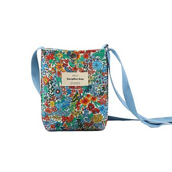 Women's Floral Canvas Crossbody Bag-Colorful Artistic Shoulder Purse