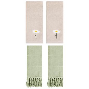 Decorative Hand Towels Set of 4, Cotton Absorbent Soft Bath Towels for Bathroom Face 13"x30"&14"x30"
