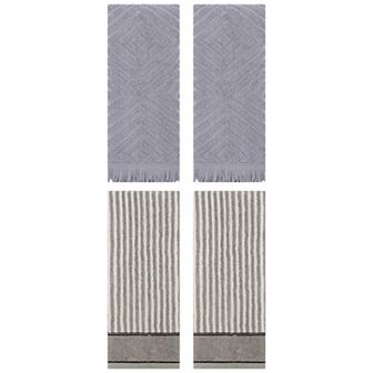 4 pc Striped and Geometric Pattern Cotton Bathroom Hand Towels, Soft Absorbent Hand Towels 13"x29"