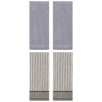 4 pc Striped and Geometric Pattern Cotton Bathroom Hand Towels, Soft Absorbent Hand Towels 13"x29"